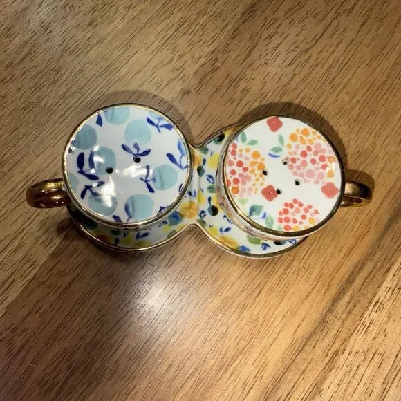 Anthropologie Tea Cups Salt & Pepper Shakers Floral Chintz Cottagecore Boho - Picture 2 of 12